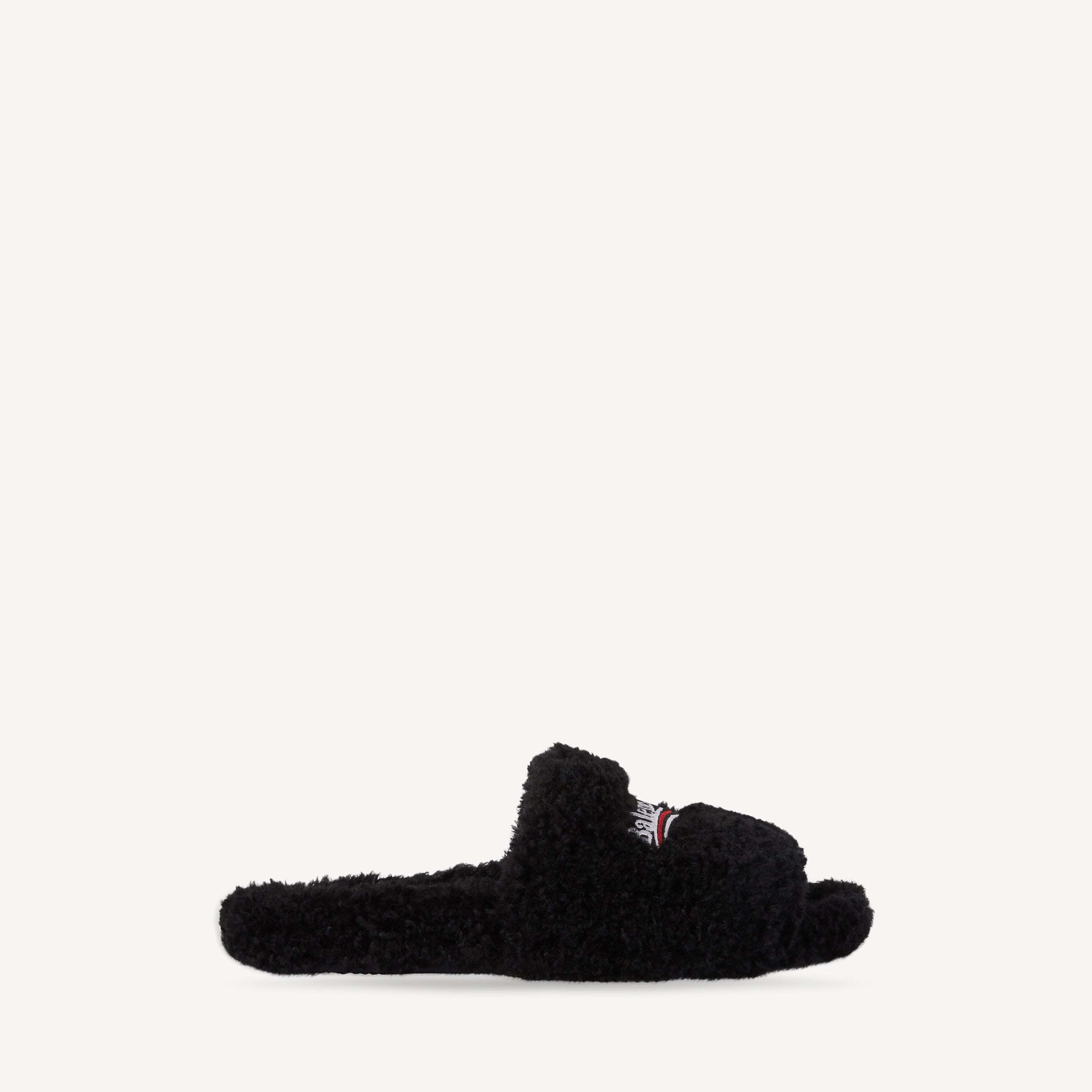 Balenciaga FURRY OPEN MULE IN BLACK/WHITE/RED