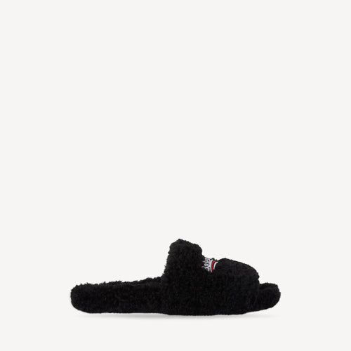 Balenciaga FURRY OPEN MULE IN BLACK/WHITE/RED