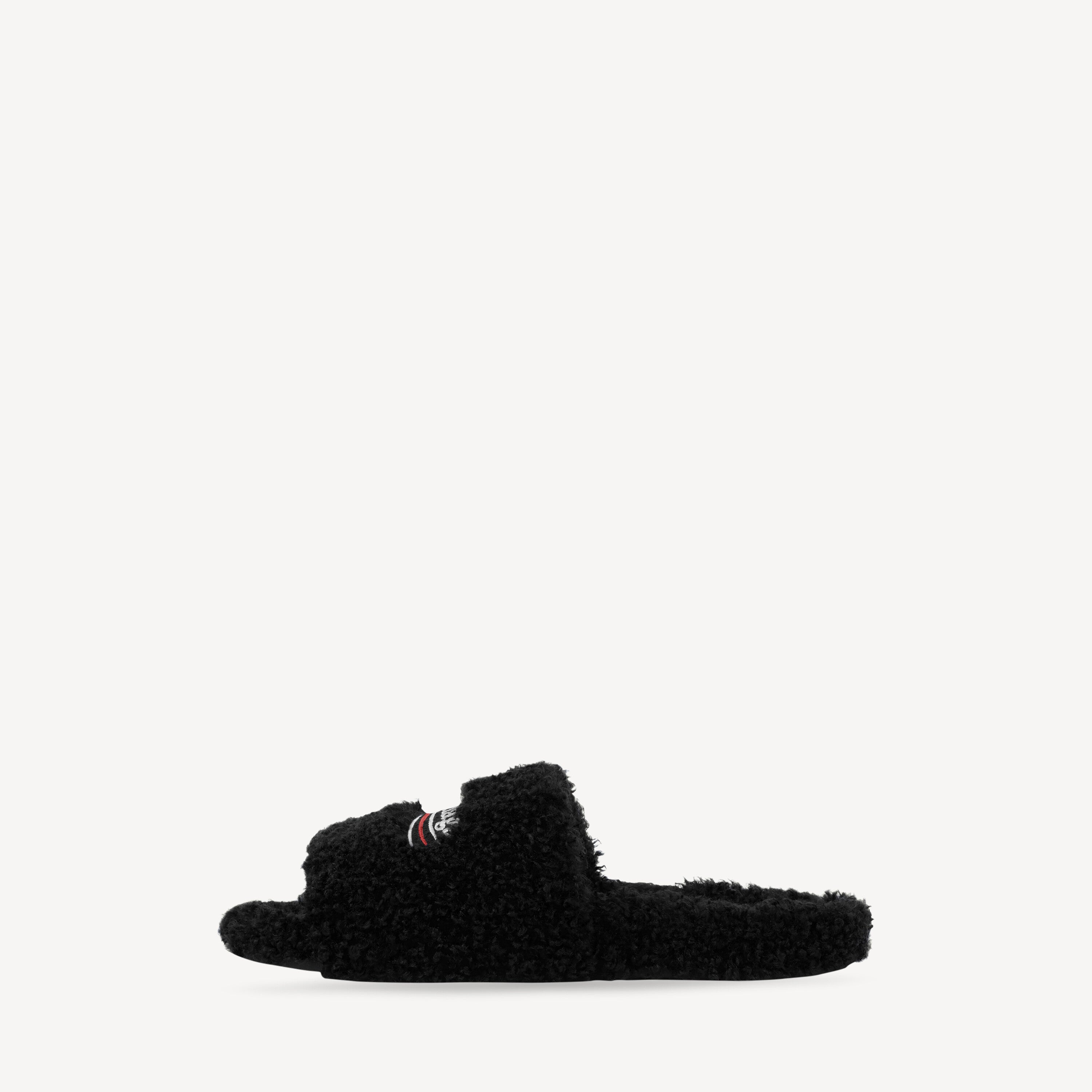 Balenciaga FURRY OPEN MULE IN BLACK/WHITE/RED