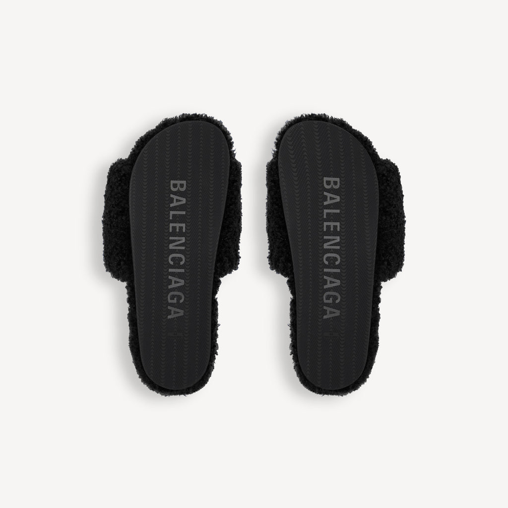 Balenciaga FURRY OPEN MULE IN BLACK/WHITE/RED